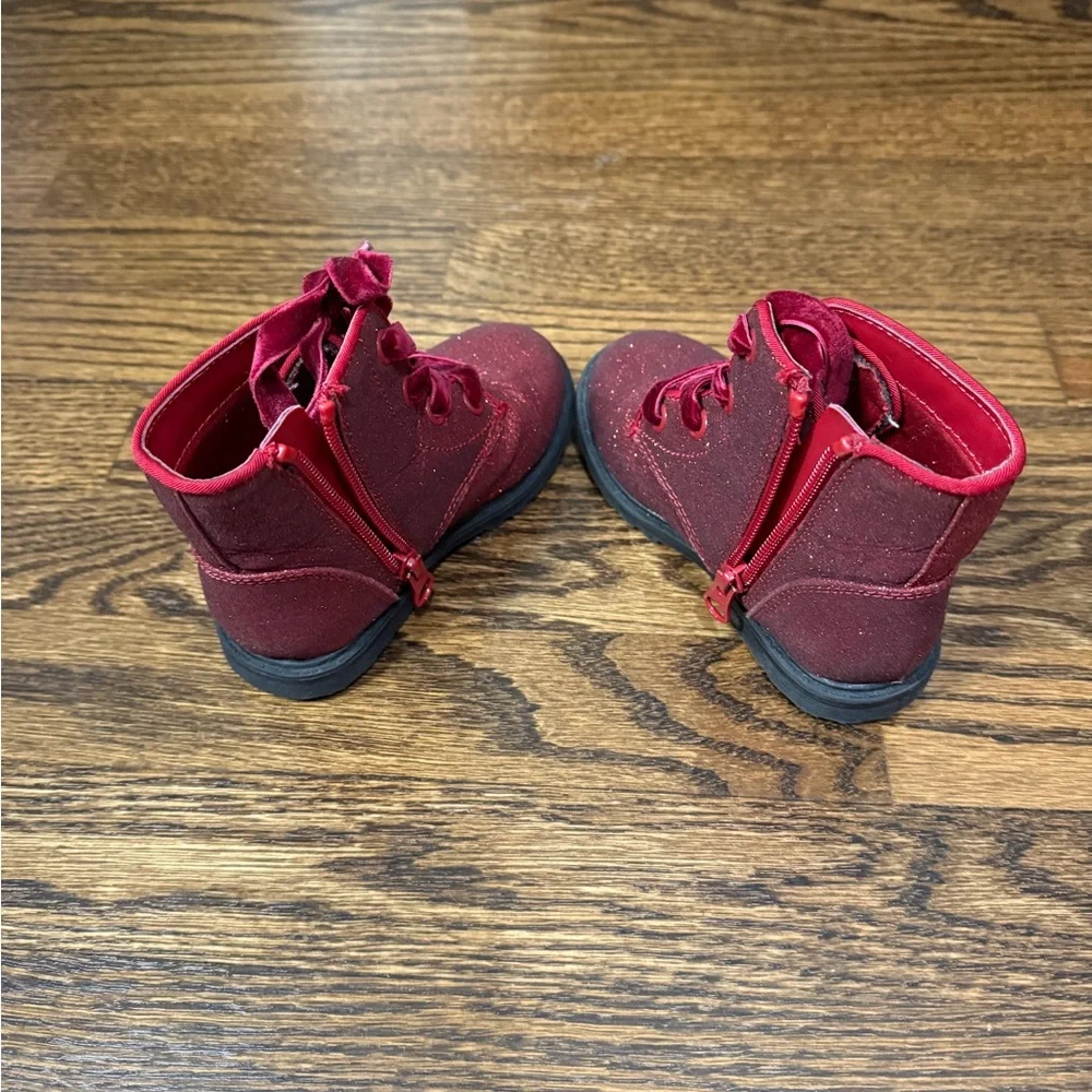Cat & Jack Red Glitter Girls' Lace-Up Boots